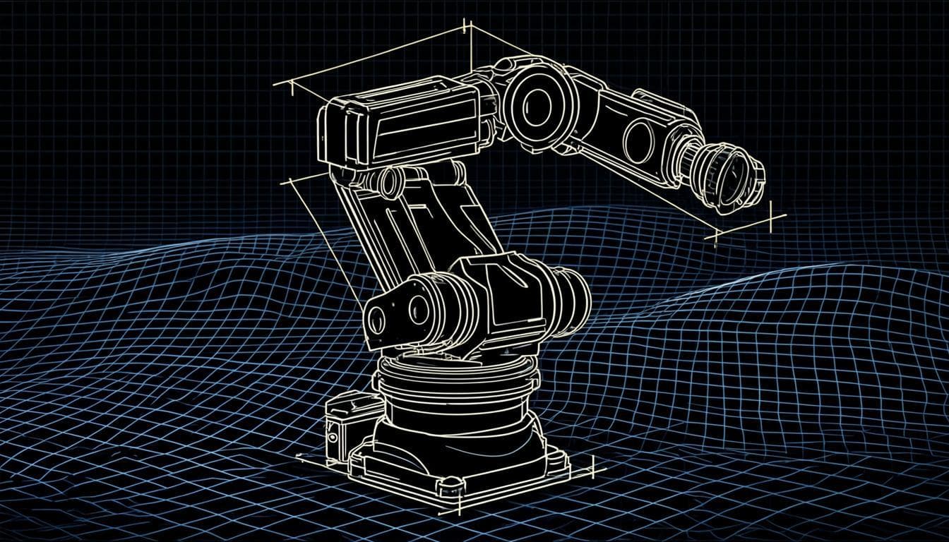 6 eksenli endüstriyel robot kolun CAD tel kafes (wireframe) modeli